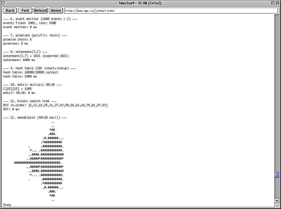ASCII Mandelbrot fractal computed by JavaScript on Mac OS 9